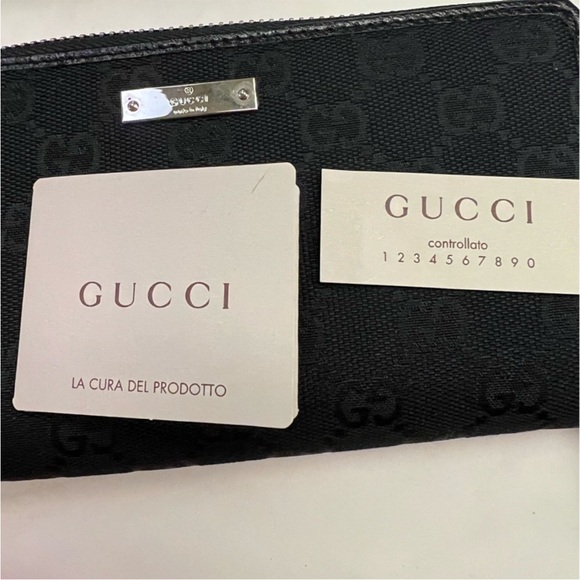 Gucci Continental Wallet Canvas Leather Trim Zip Guccissima with Silver Accents - Picture 2 of 3